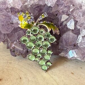Monet Green Grapes Cluster Brooch Pin with Yellow-Green Leaf Accent